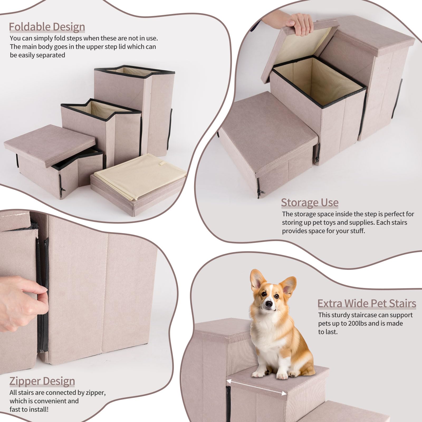 KAKO dog stairs in use on a high bed showing stable support