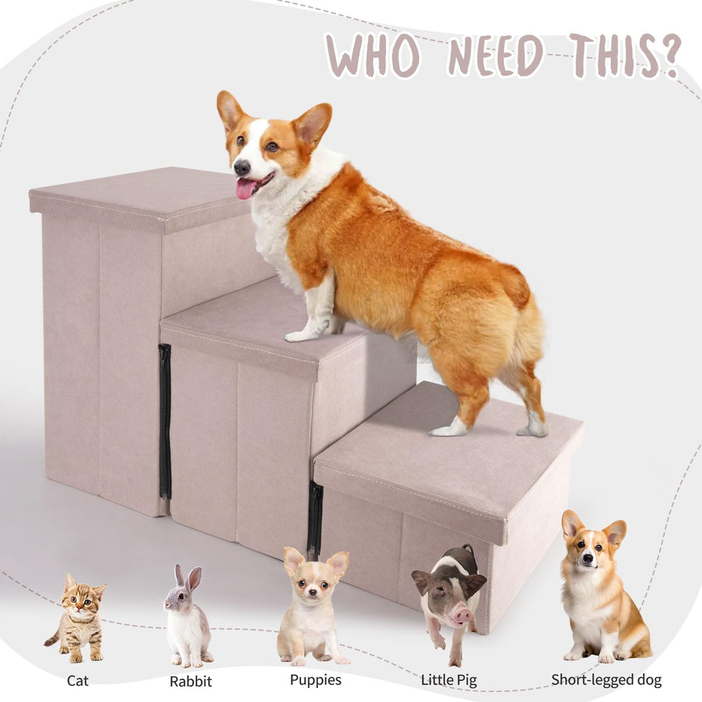 KAKO dog stairs easy-assembly guide showing four steps to set up