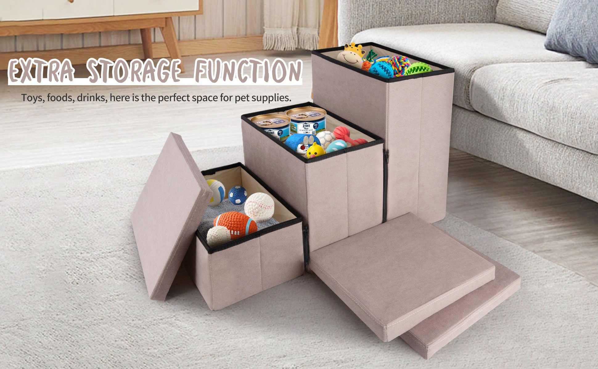KAKO dog stairs under-bed storage showing integrated compartments