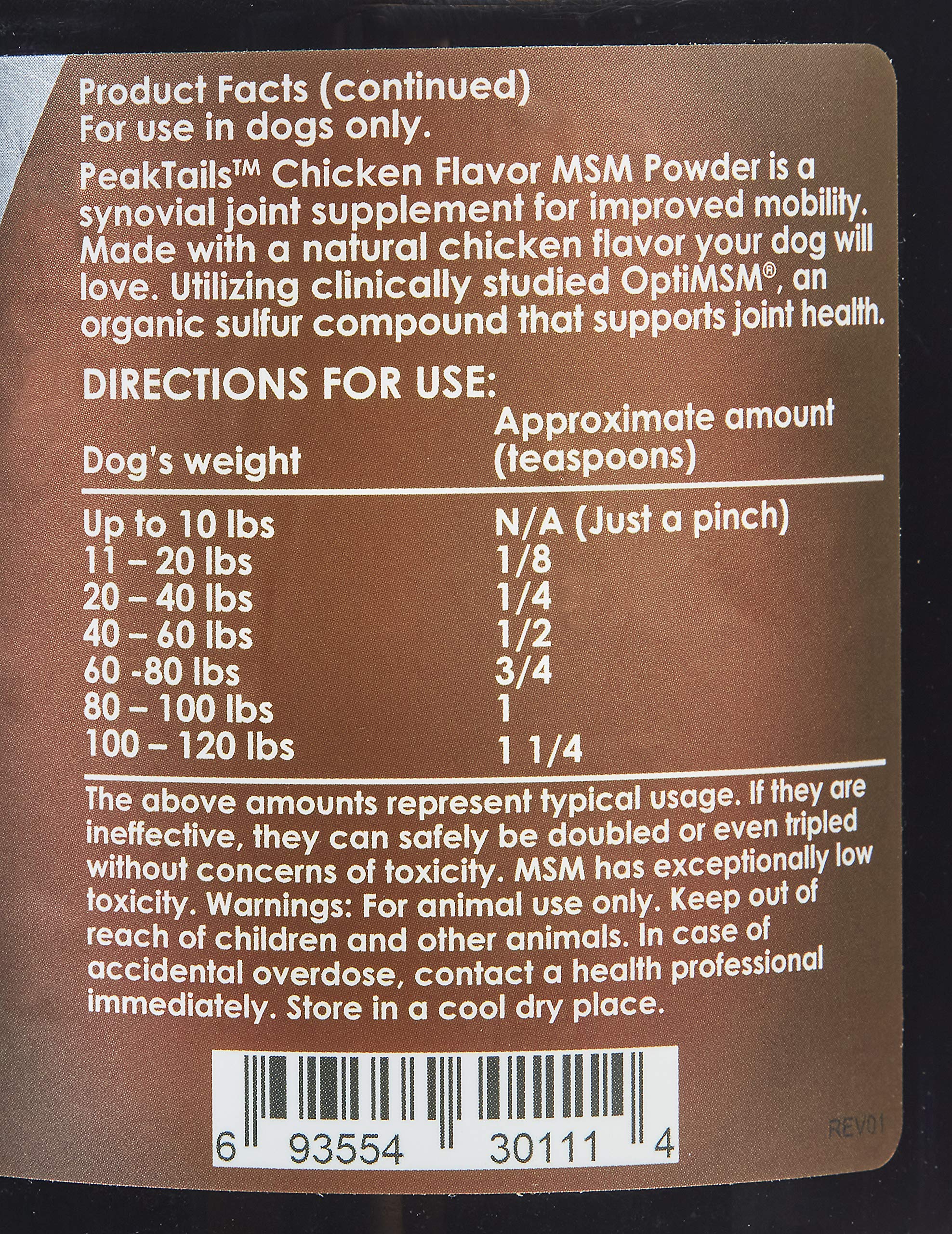 KALA HEALTH PeakTails MSM powder in dog bowl ready to mix for joint support.