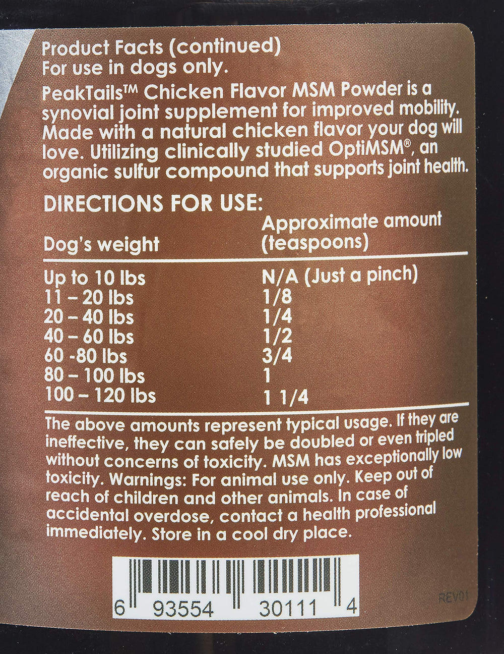 KALA HEALTH PeakTails MSM powder in dog bowl ready to mix for joint support.