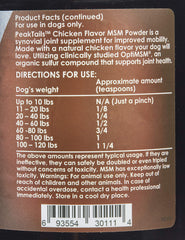 KALA HEALTH PeakTails MSM powder in dog bowl ready to mix for joint support.
