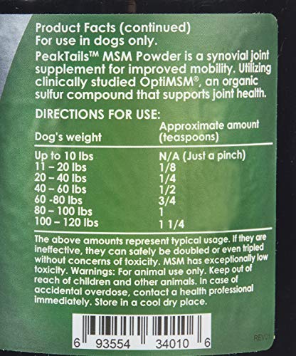 KALA HEALTH PeakTails MSM powder with natural chicken flavor eases mealtime acceptance.