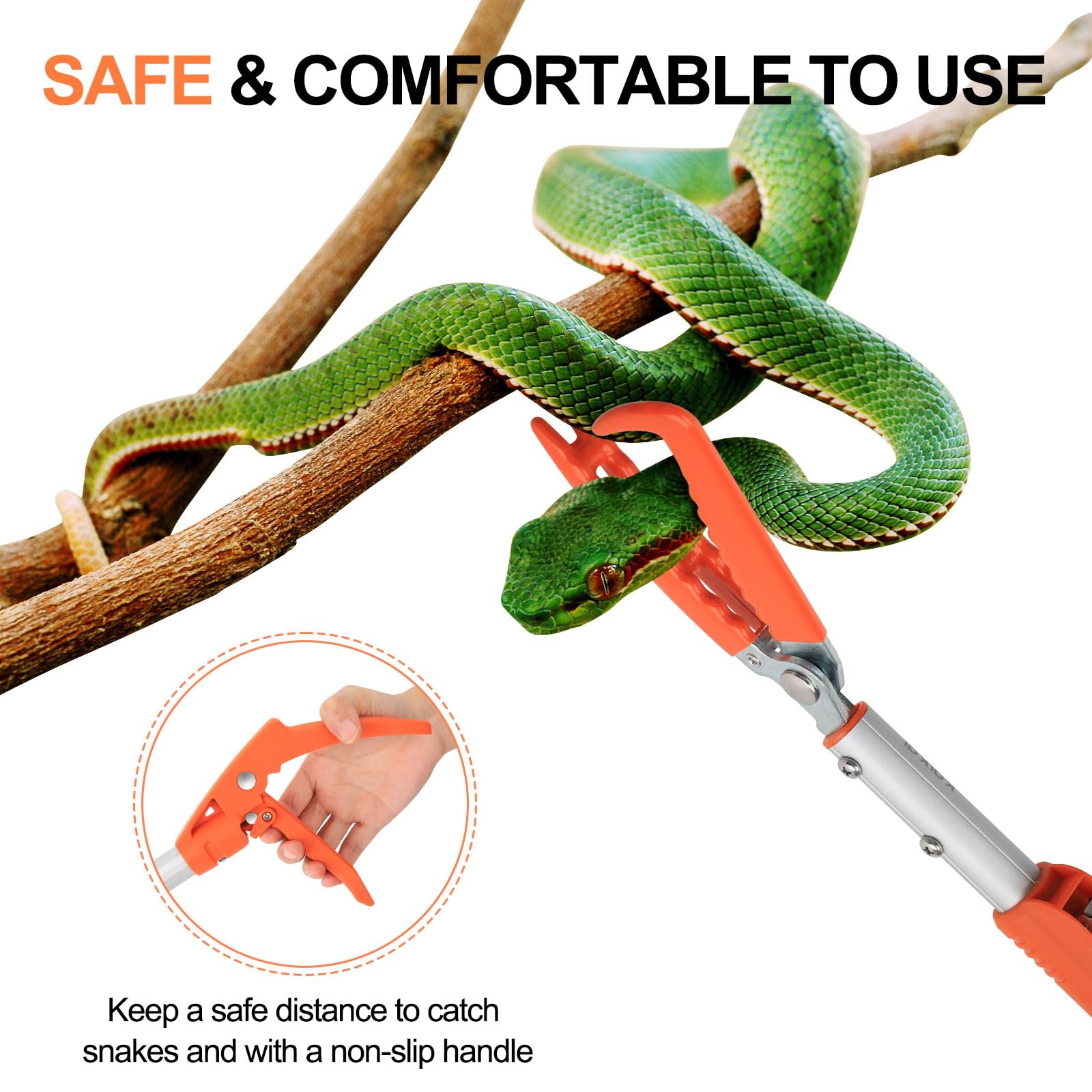 Kalkal stainless steel soft jaws protect snakes during pickup
