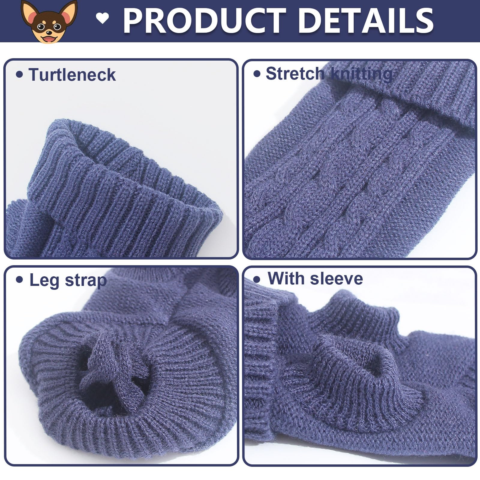 Kallfir's cutie soft-wool knit detail enhances warmth without bulk for small dogs.