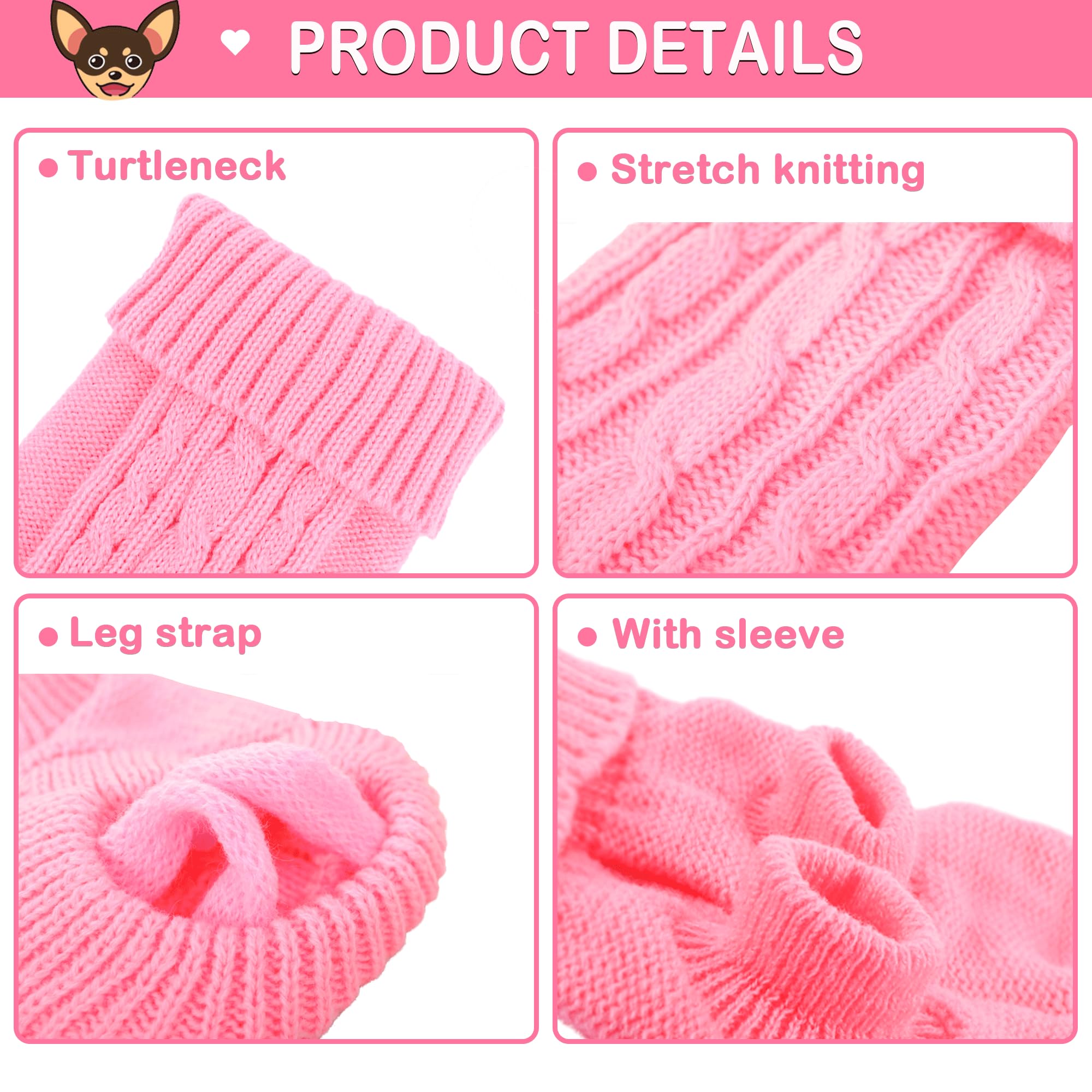 Kallfir's cutie XXS dog sweater rose pack for teacup breeds