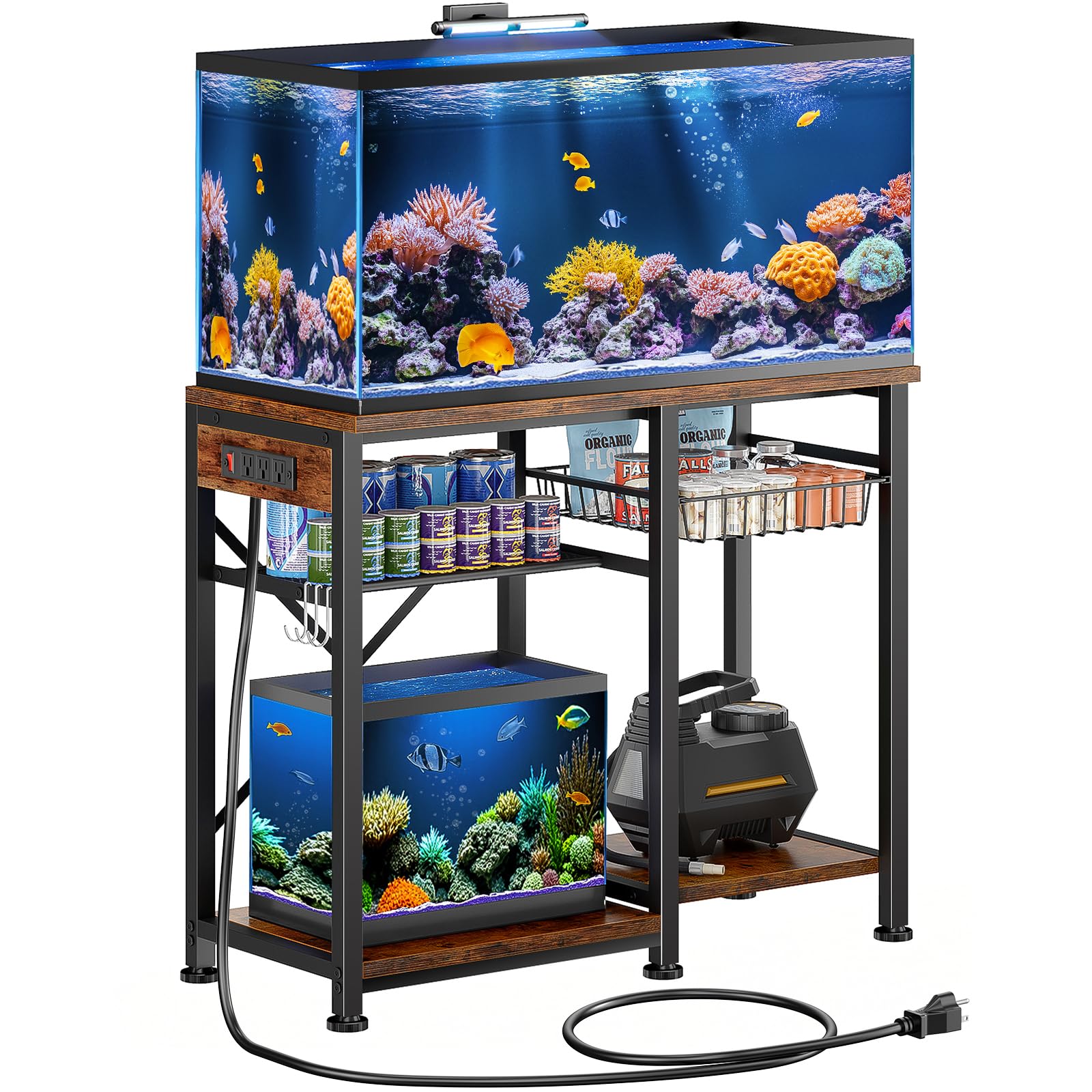 Kalrin 20-29 gallon aquarium stand top view shows sturdy vintage brown frame and strong surface for heavy tanks