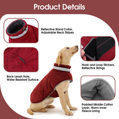 KAMA BRIDAL dog winter coat back view in red showing leash hole.
