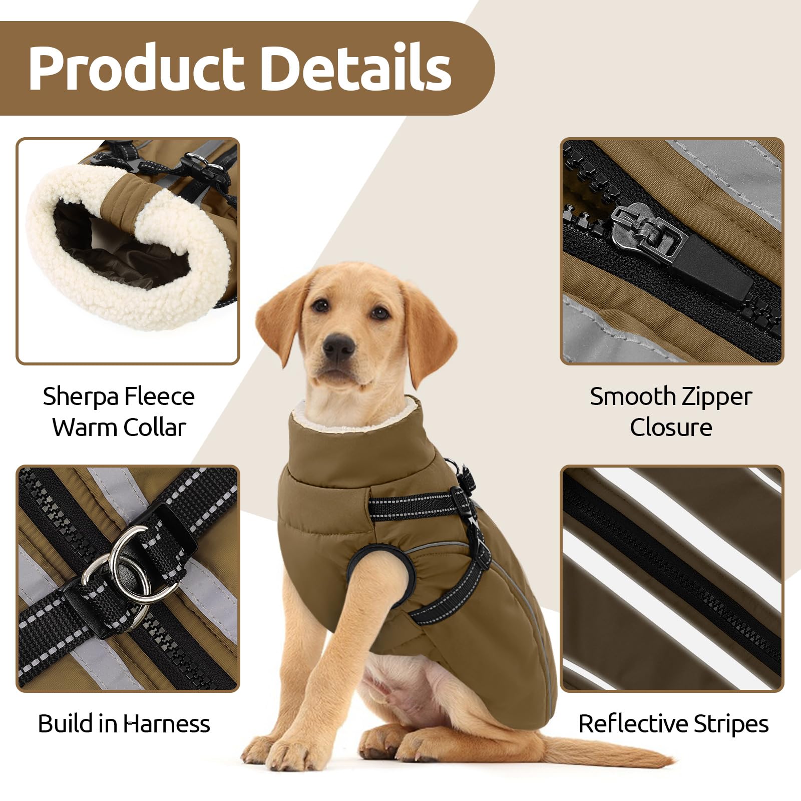 KAMA BRIDAL dog coat with built-in harness showing secure D-ring for easy leash.