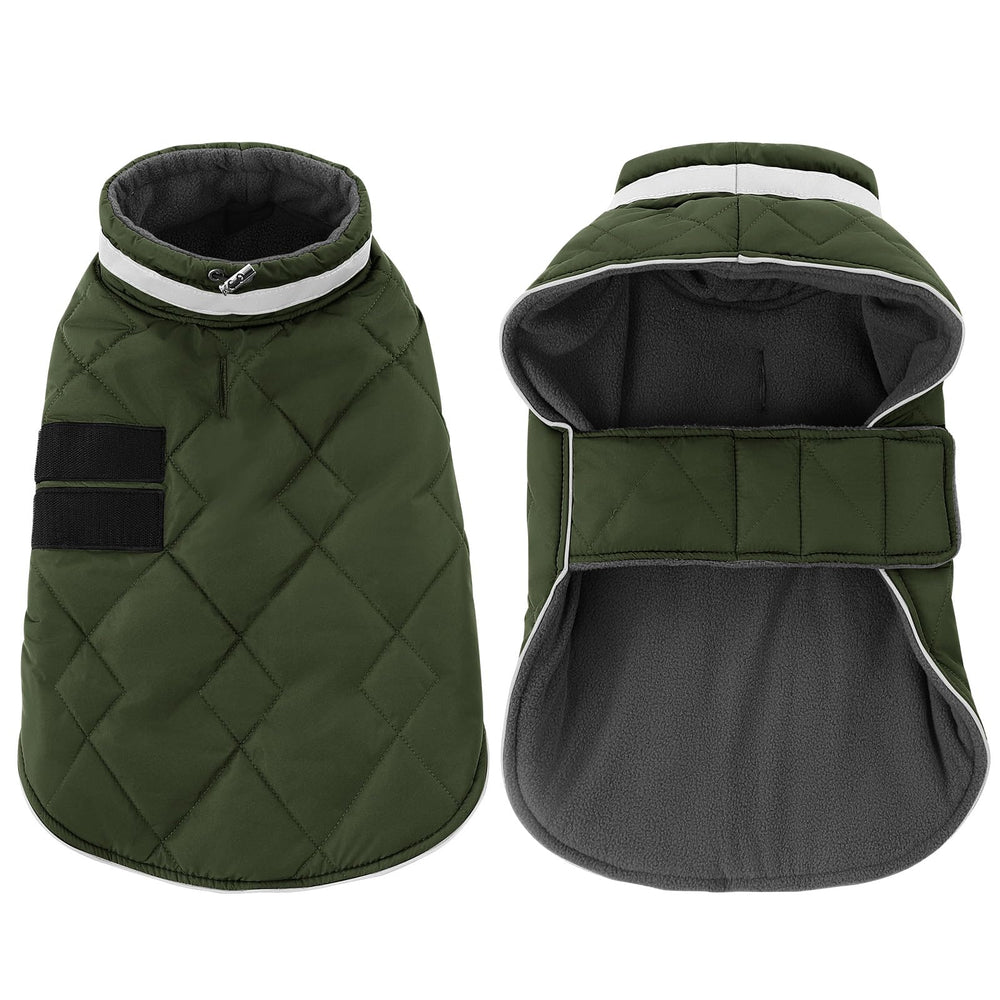 KAMA BRIDAL dog winter coat close-up showing water-resistant fabric green L