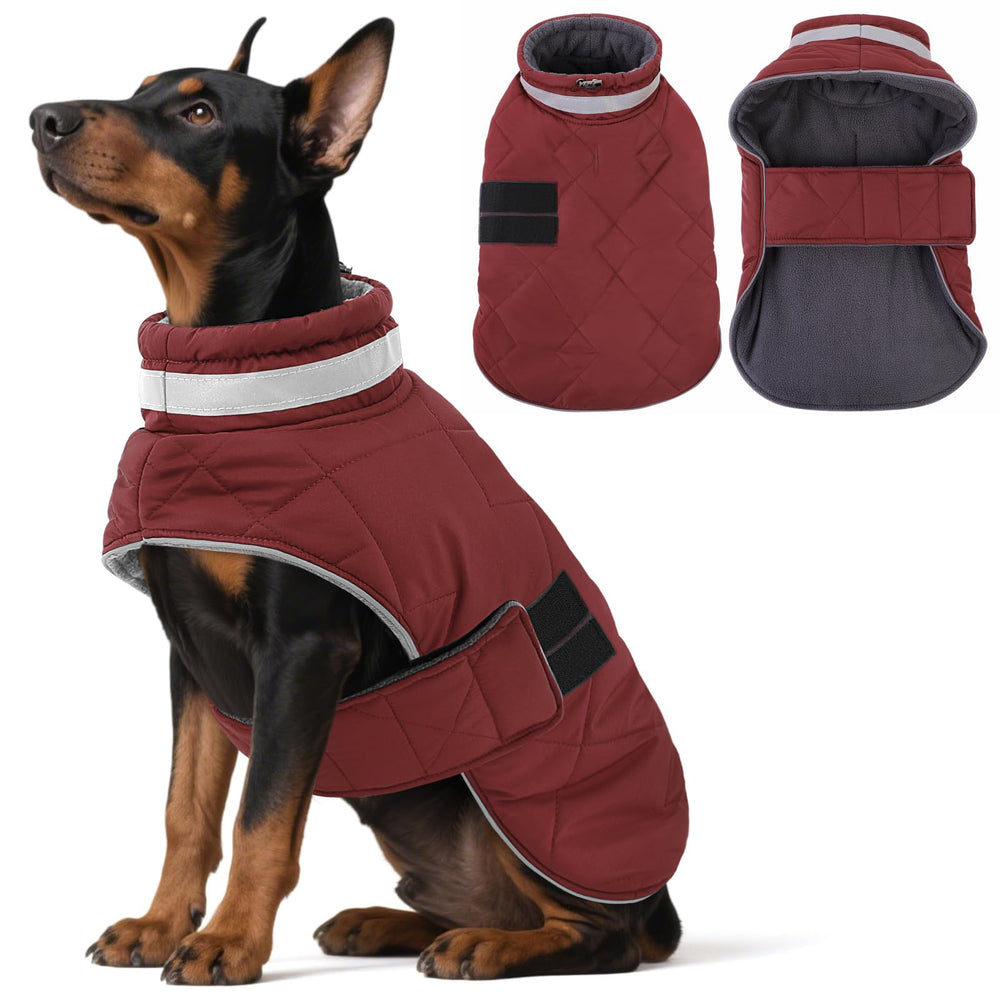 KAMA BRIDAL dog winter coat front view in red with cozy fit.