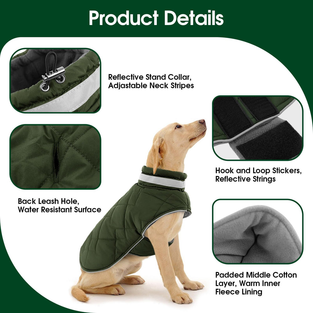 KAMA BRIDAL dog winter coat back view shows adjustable belly closure for secure fit.