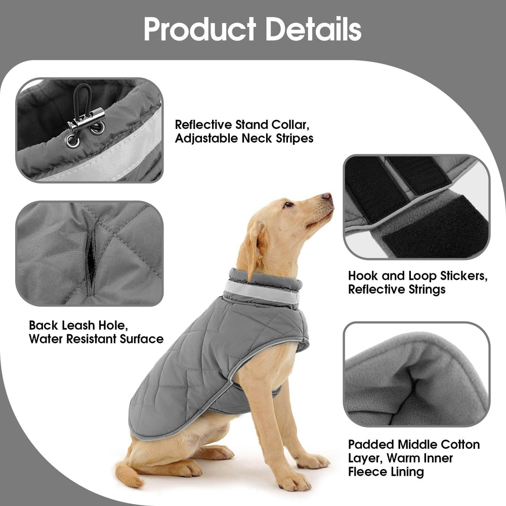 KAMA BRIDAL dog winter coat grey back view highlighting water resistance for snowy outdoors