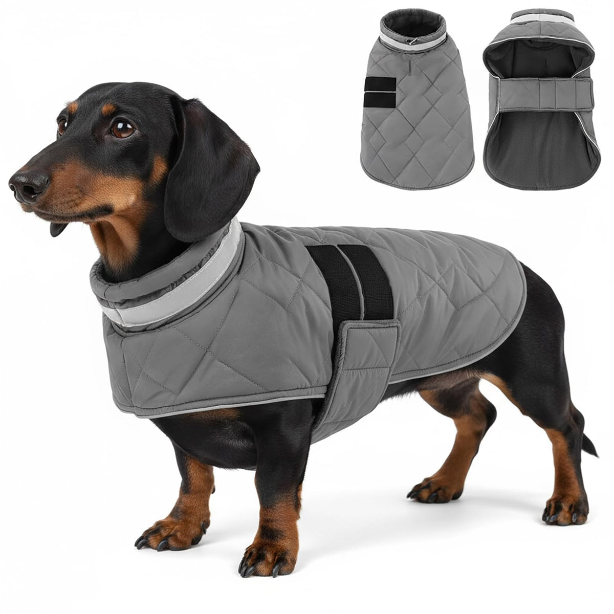 KAMA BRIDAL dog winter coat grey front view with three-layer warmth for chilly walks