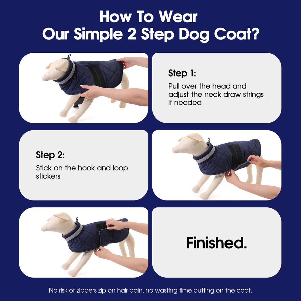Kama Bridal dog winter coat back-leash hole for secure walking.
