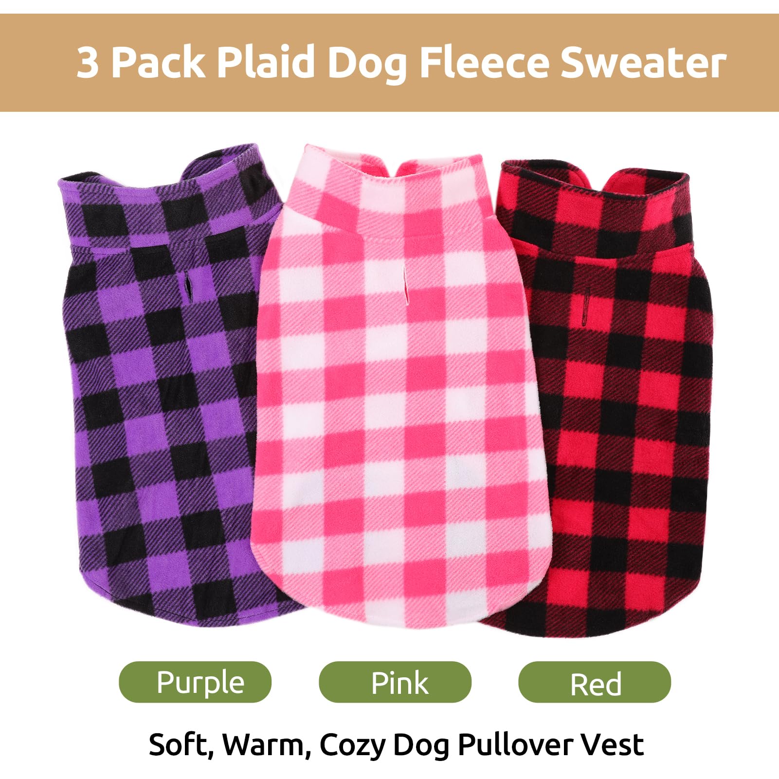 KAMA BRIDAL three-pack red plaid dog coat ready for outdoor walks