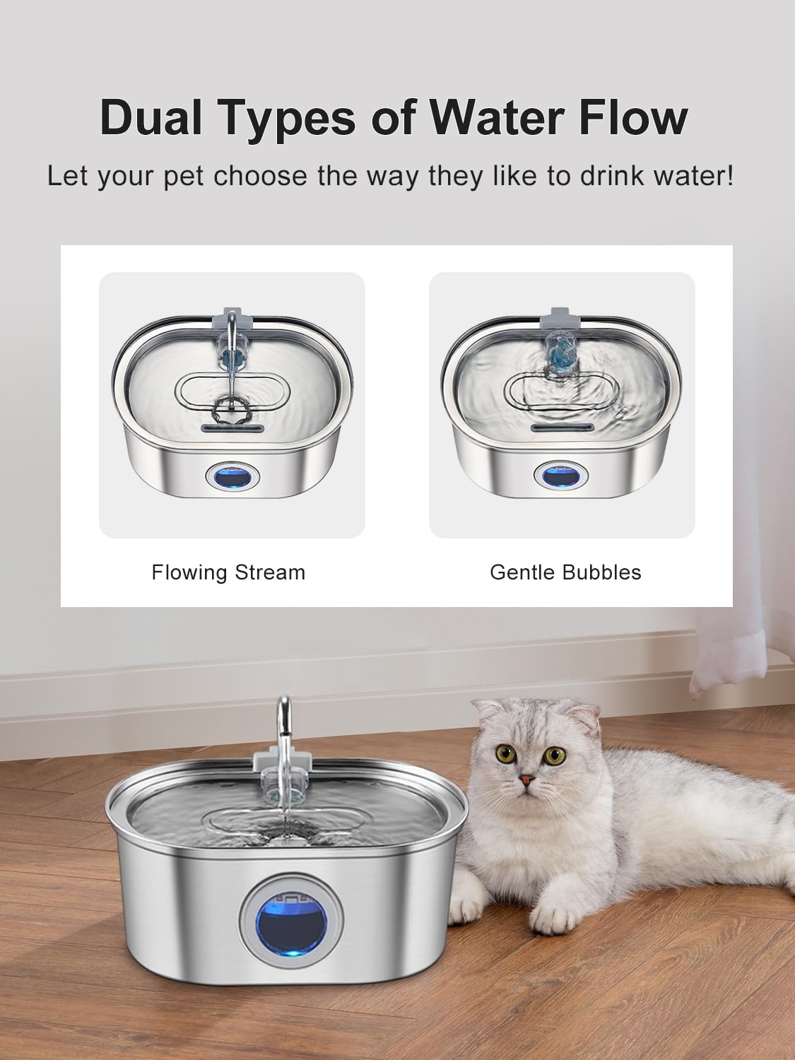 KANCHOU pets drinking at fountain demonstrates accessible hydration in home.