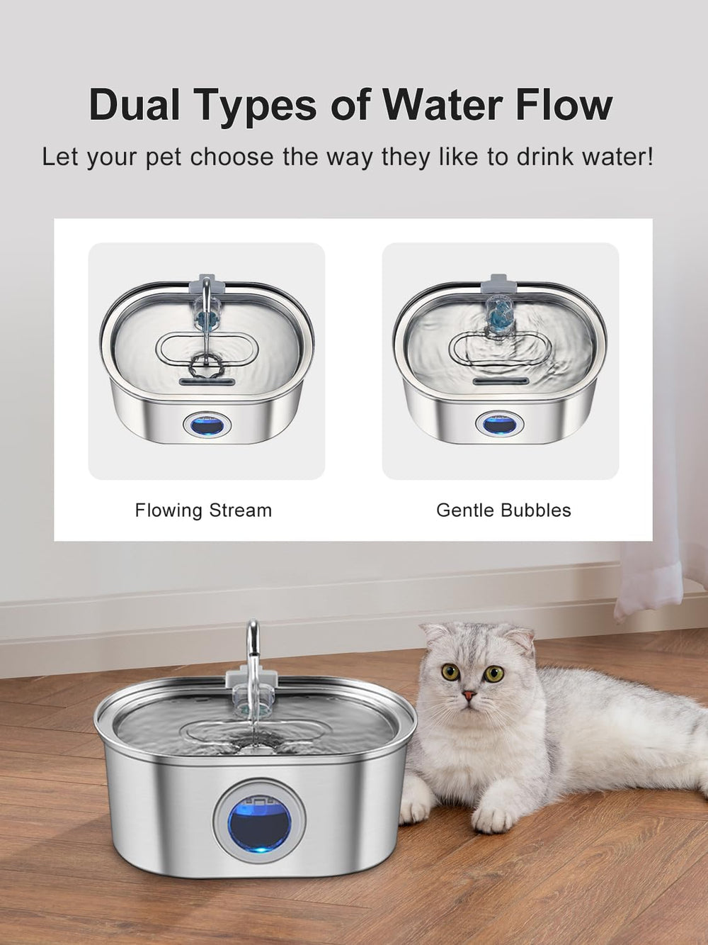 KANCHOU pets drinking at fountain demonstrates accessible hydration in home.