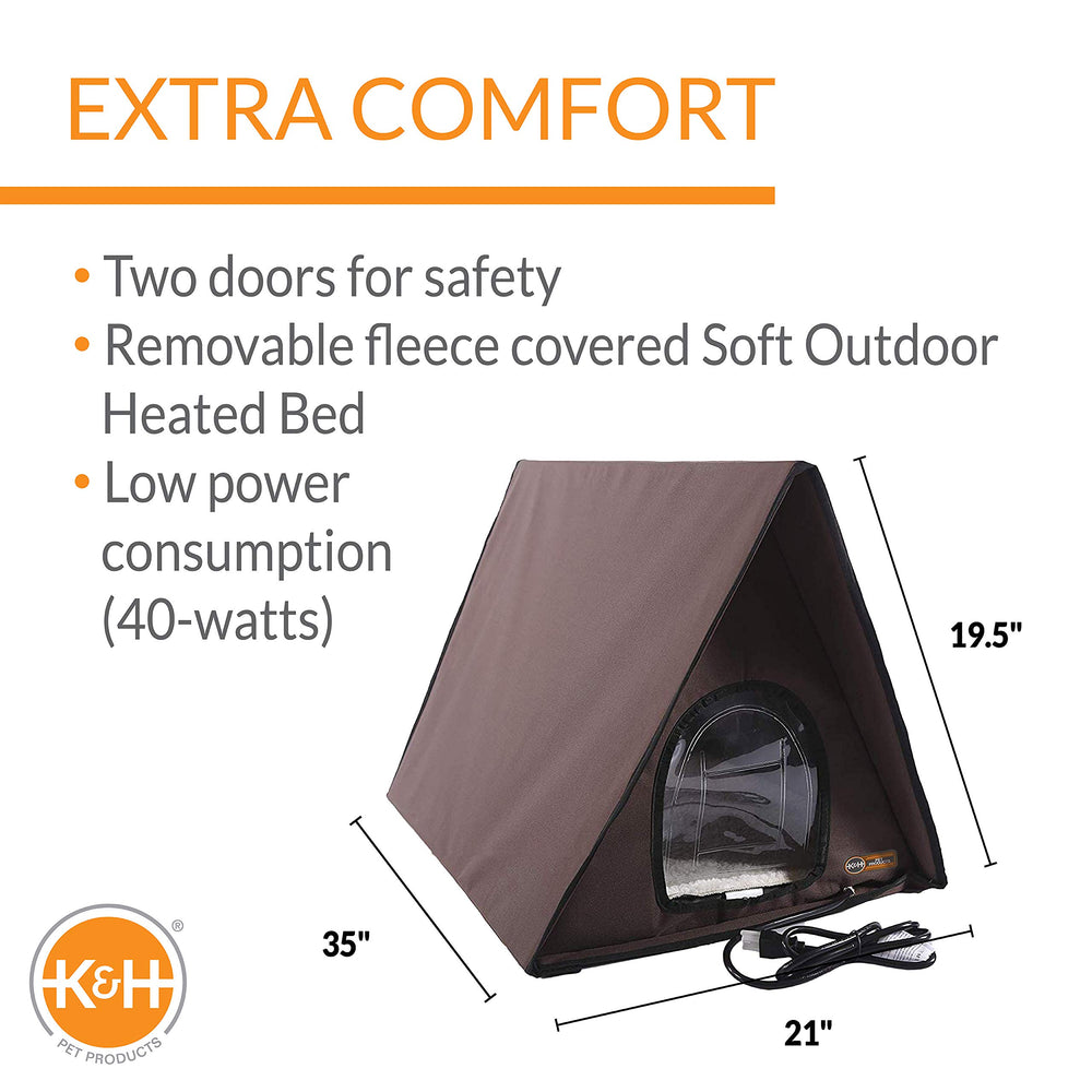 K&H A-Frame interior with heated bed demonstrates cozy space for up to four cats.