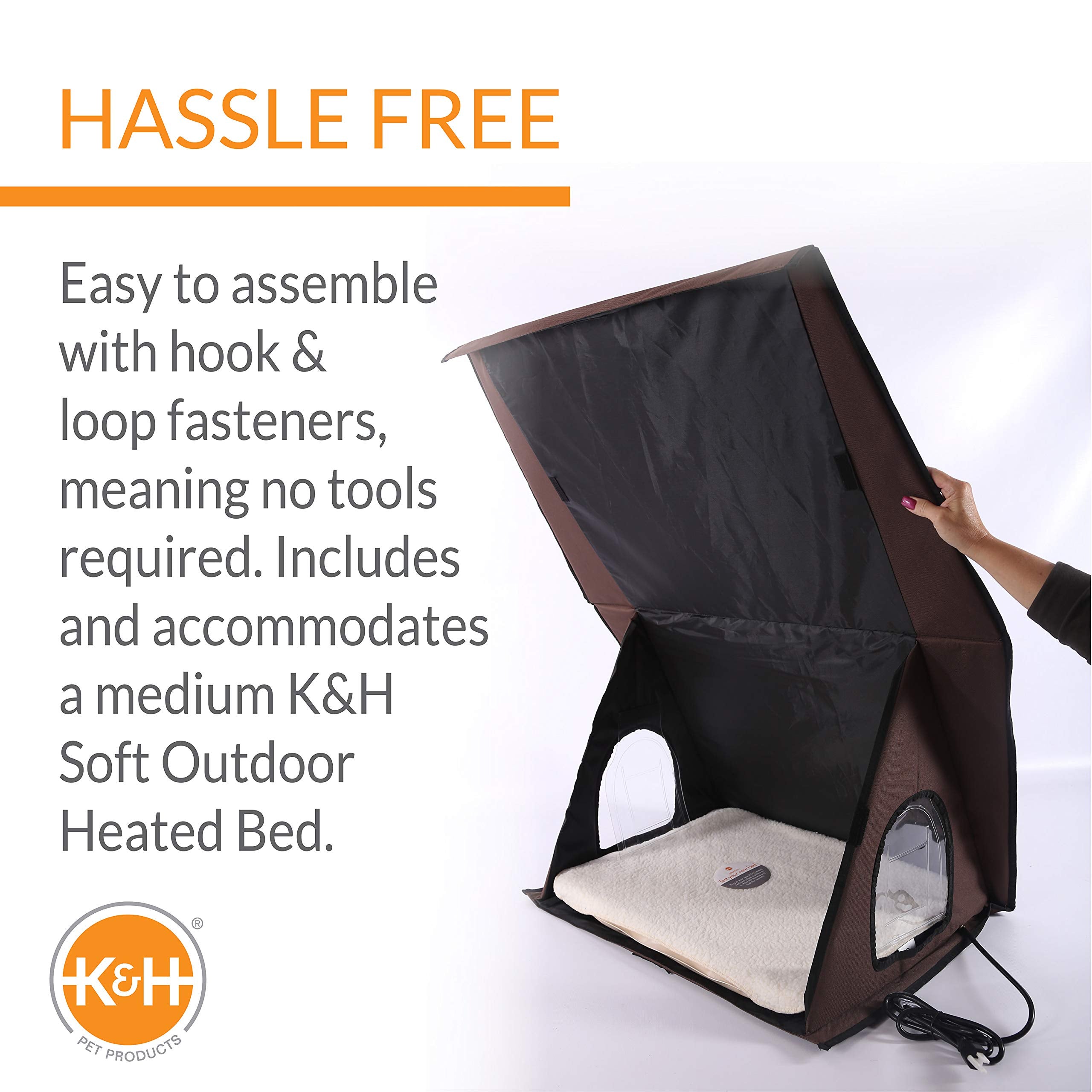 K&H A-Frame side view highlights weatherproof, insulated protection from cold and damp.