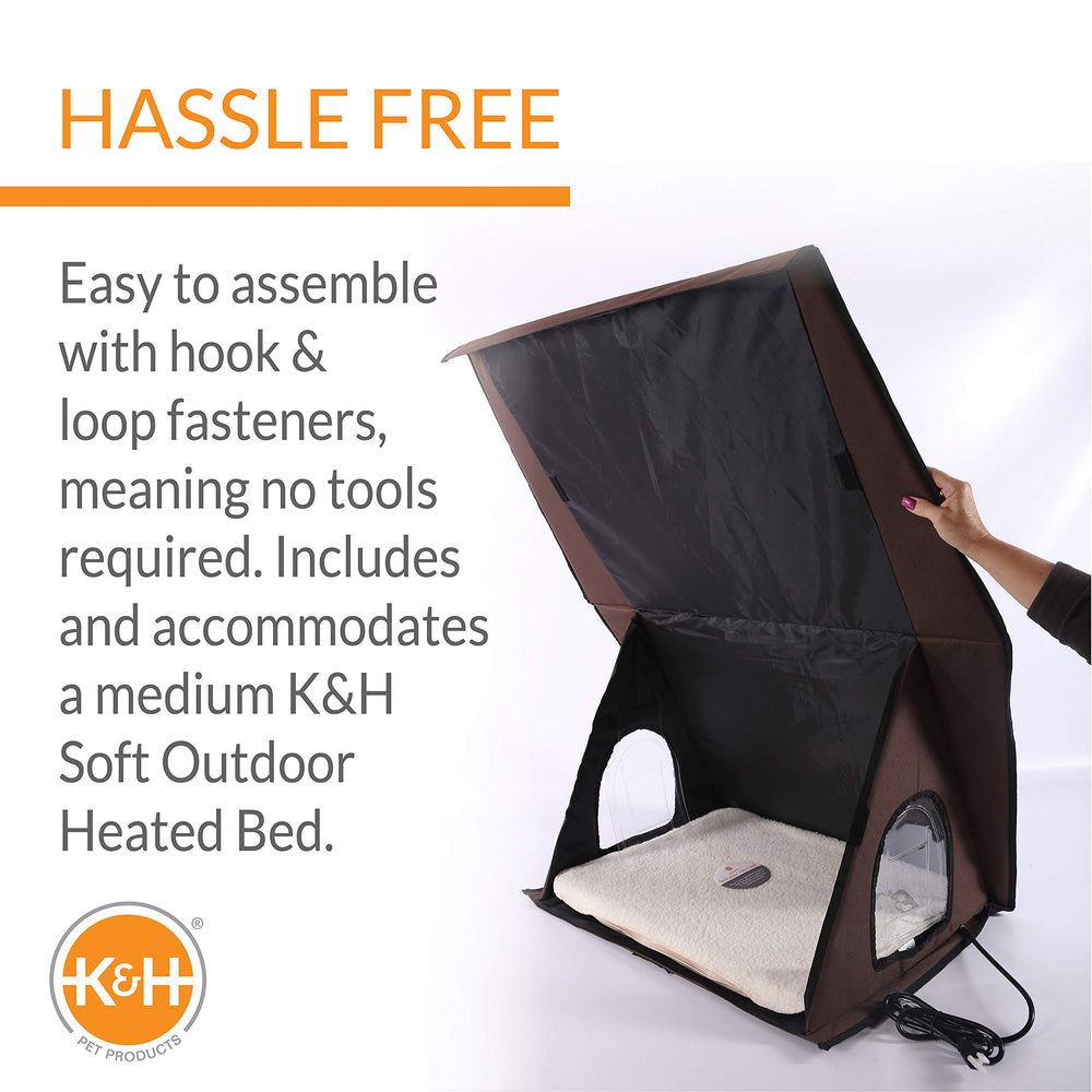 K&H A-Frame side view highlights weatherproof, insulated protection from cold and damp.