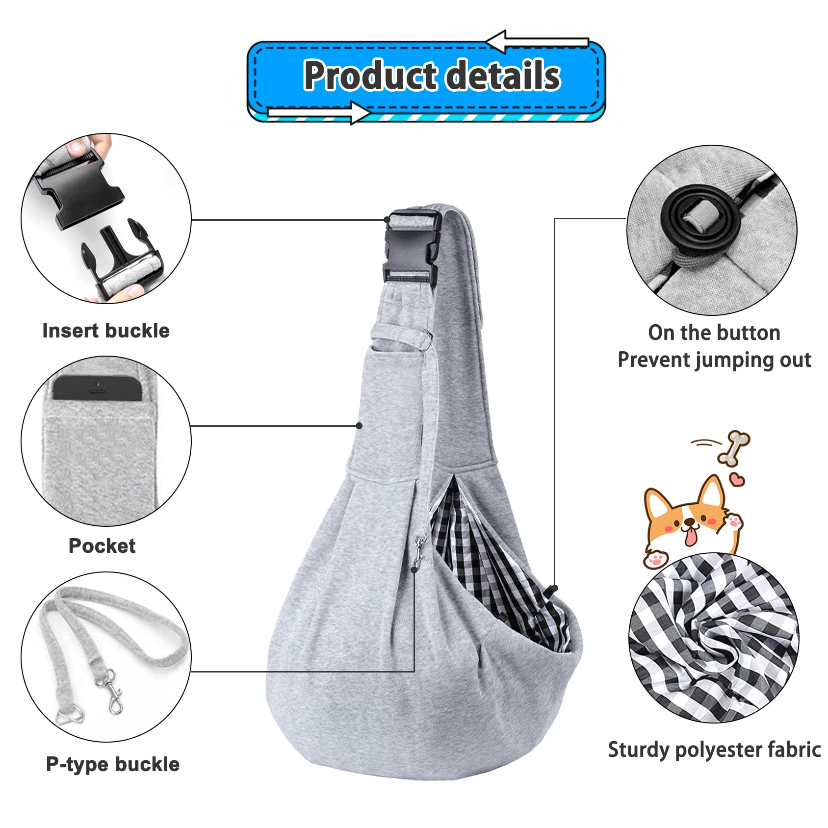 Kanemc dog sling lightweight-breathable fabric keeps pets cool during daily adventures.