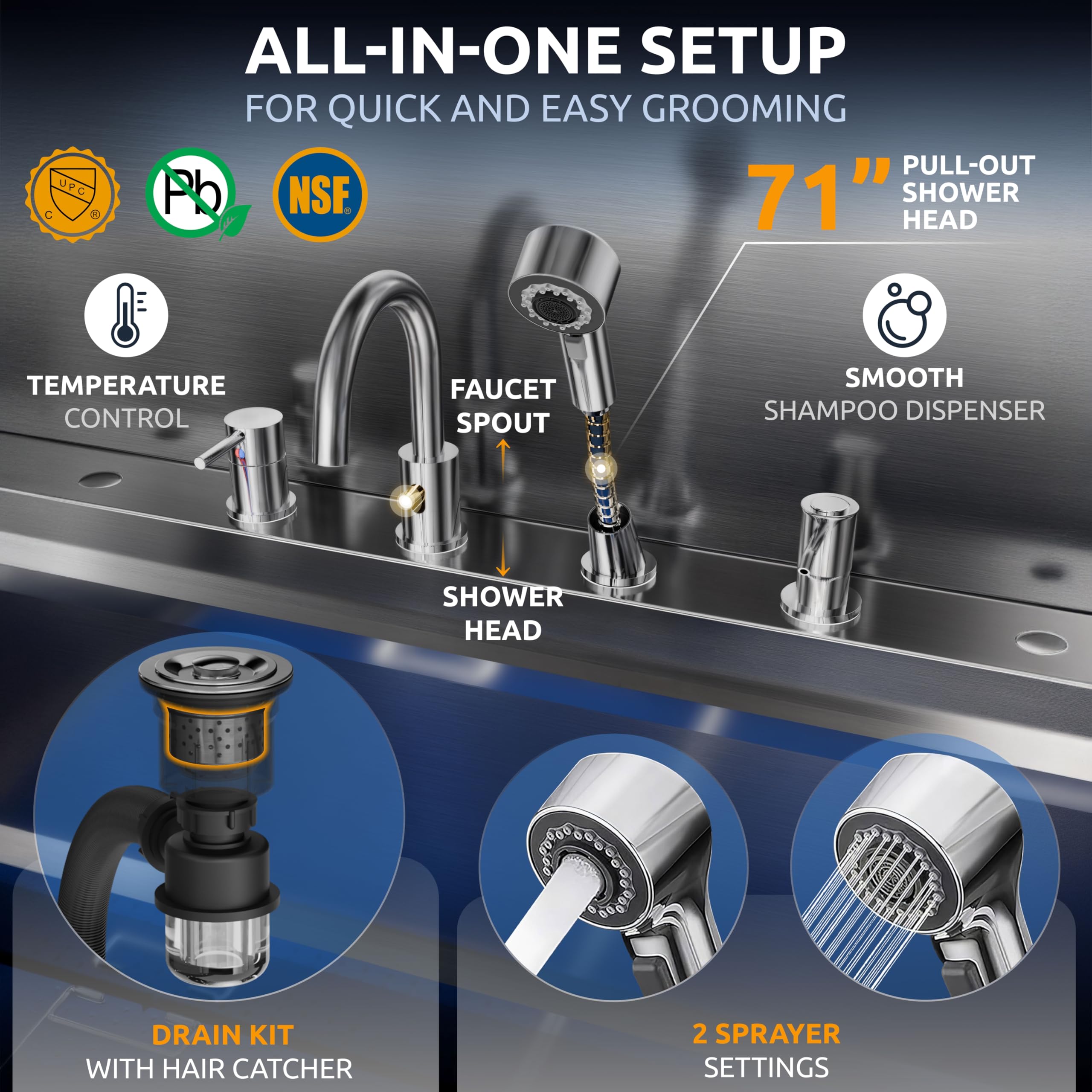 KANIS 71-inch pull-out sprayer with premium faucet for thorough rinsing