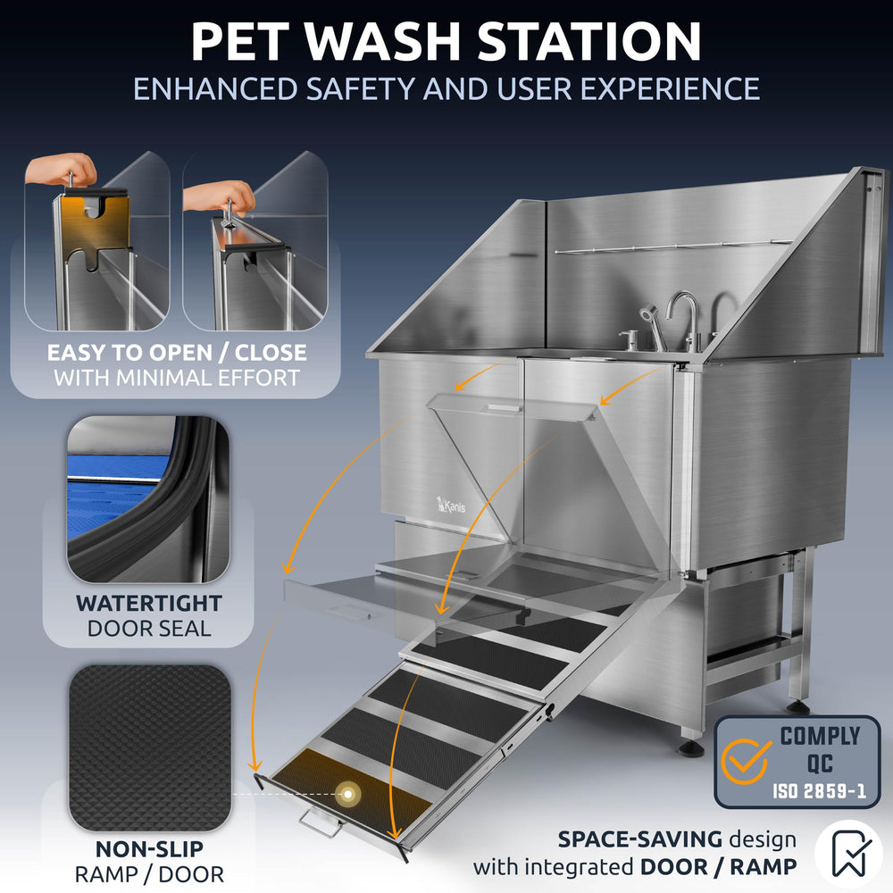 KANIS adjustable floor grate supports comfortable grooming posture for you and dogs.