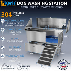 KANIS 304 stainless steel dog bath tub close-up highlighting rust resistance for durable use.