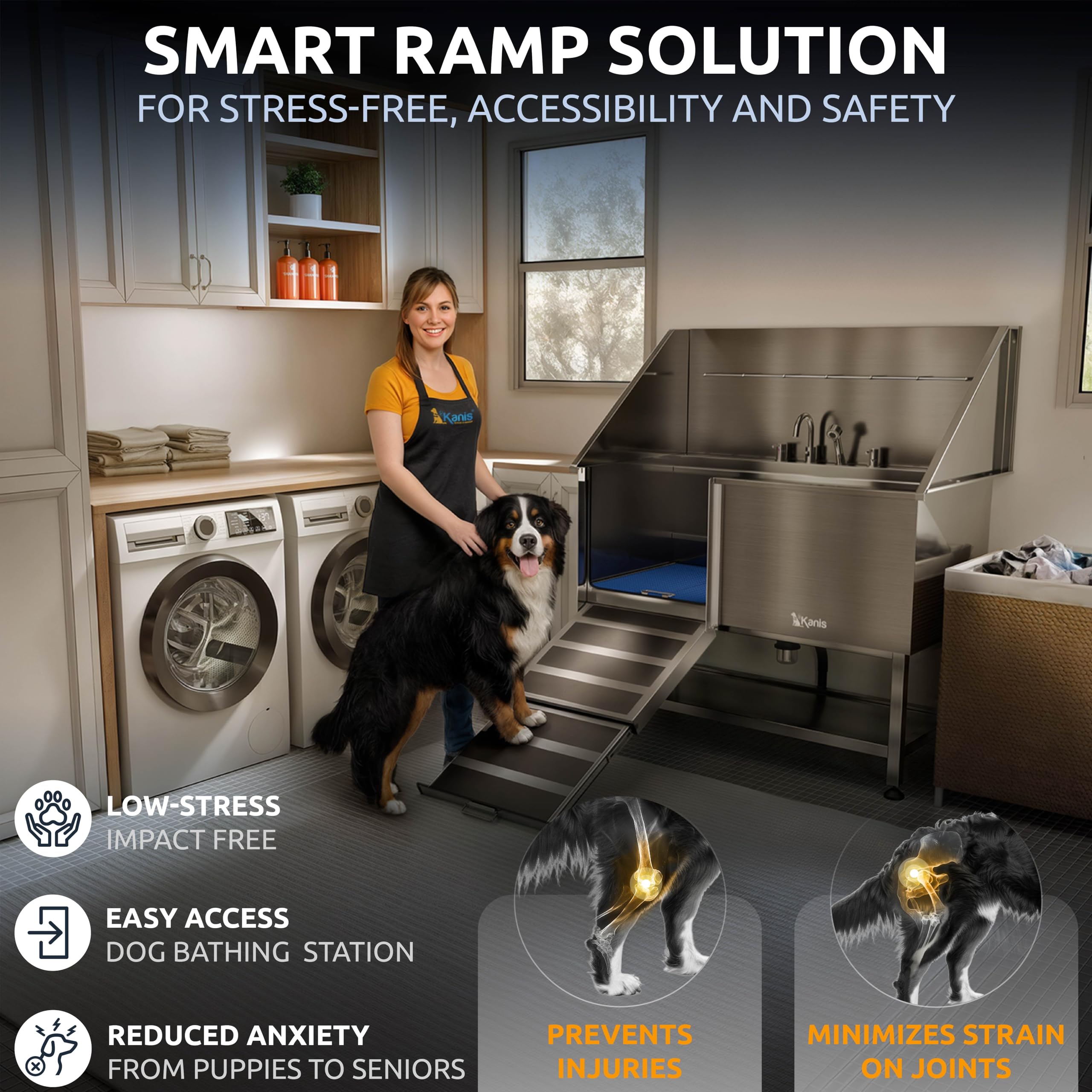 KANIS dog wash station shows rugged steel frame for heavy-duty use.