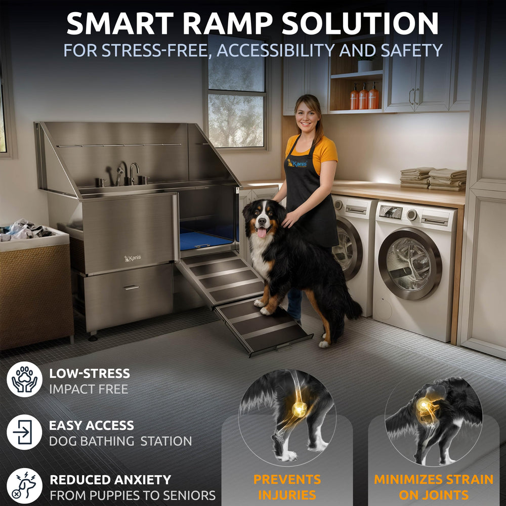 KANIS foldable entry ramp for the dog wash station enables easy access.