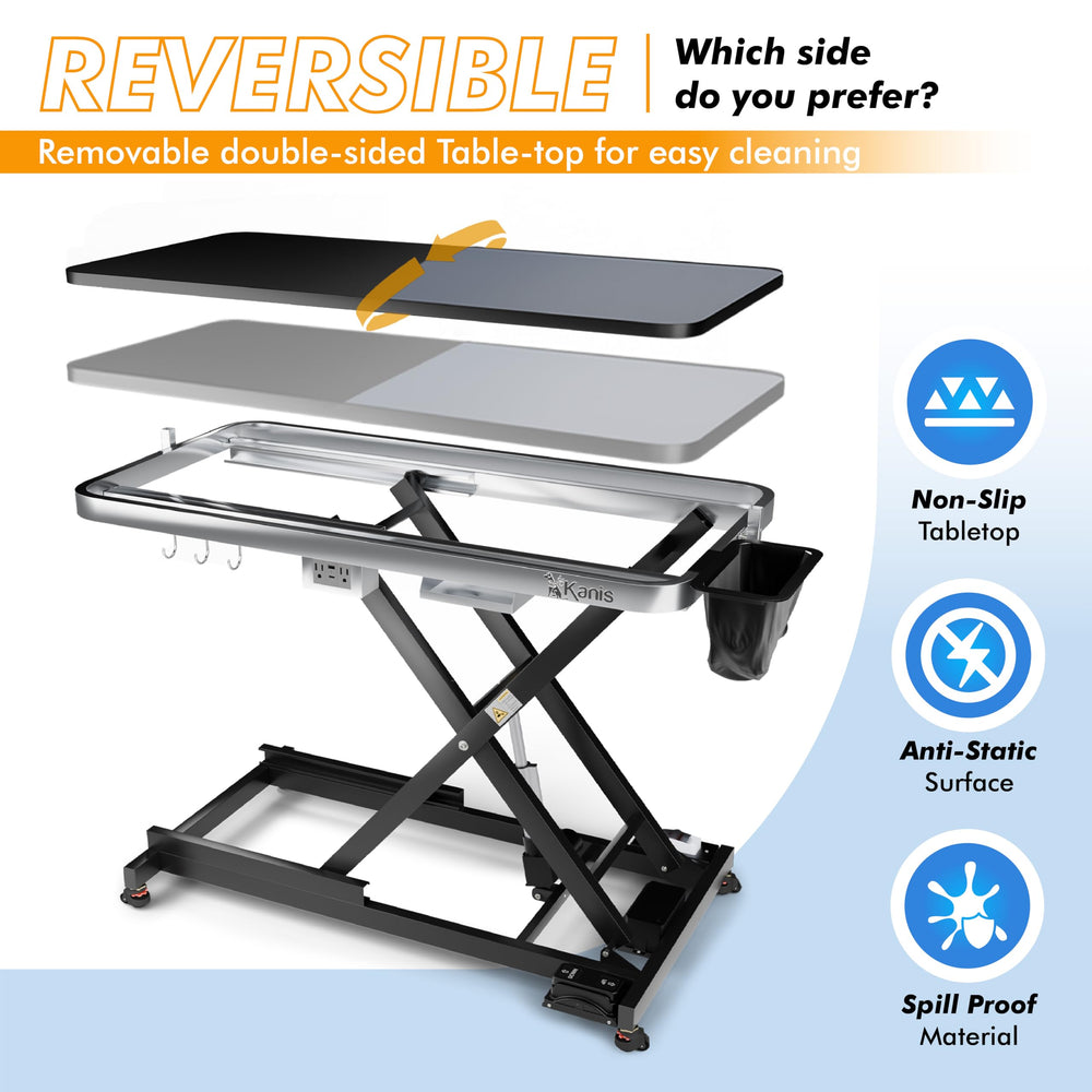 KANIS grooming table leveling wheels retractable allow quick setup with stable positioning.