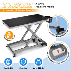 KANIS height-adjustable dog table enables comfortable grooming for pets of all sizes.