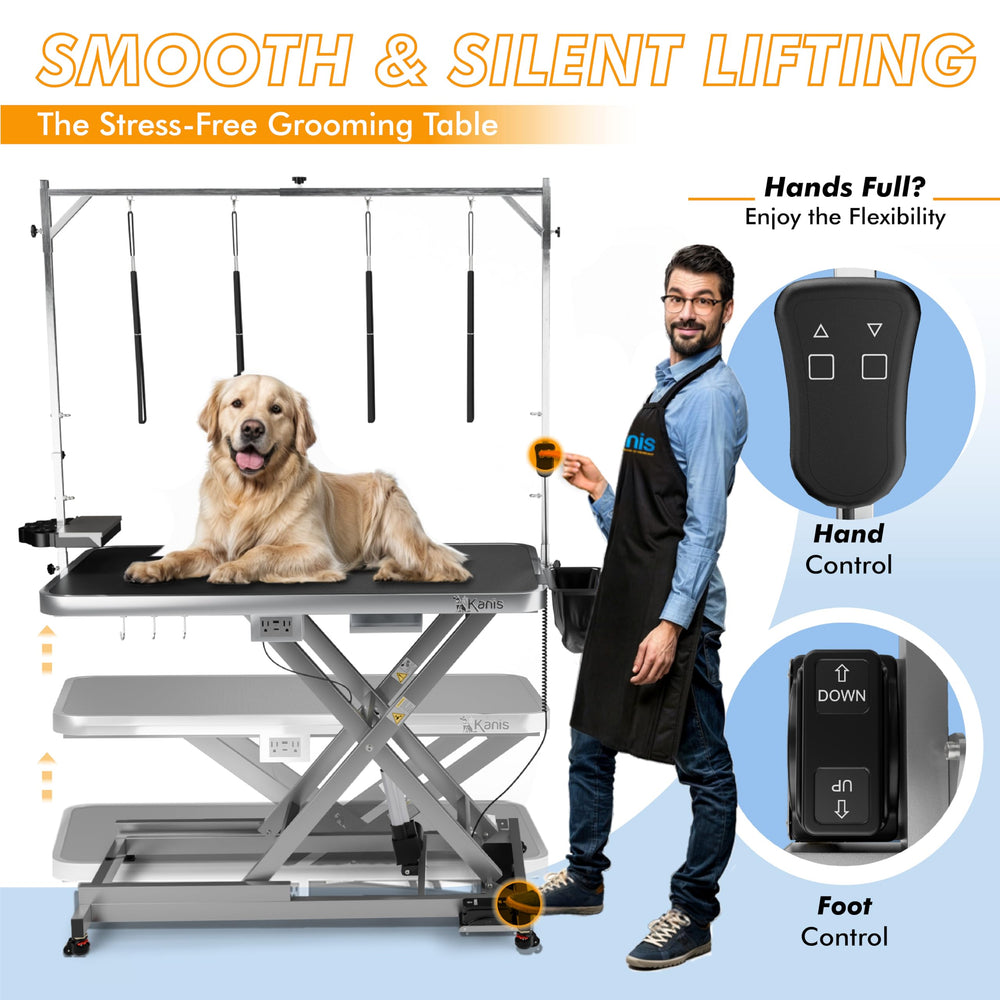 KANIS leveling wheels provide stable mobility for easy positioning during grooming.