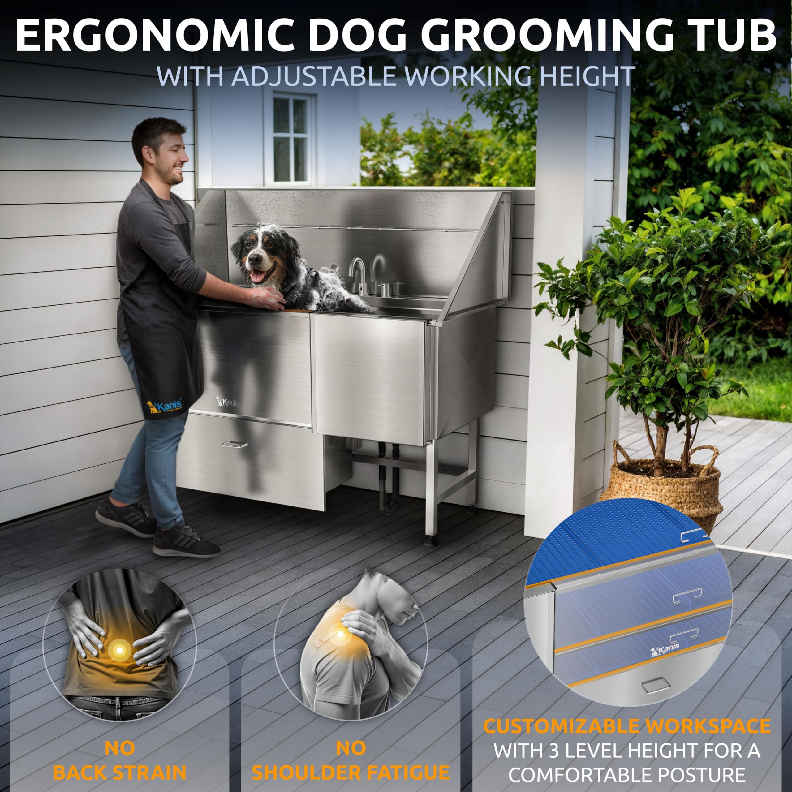 KANIS paw-safe non-slip tub surface promotes calm, confident baths.