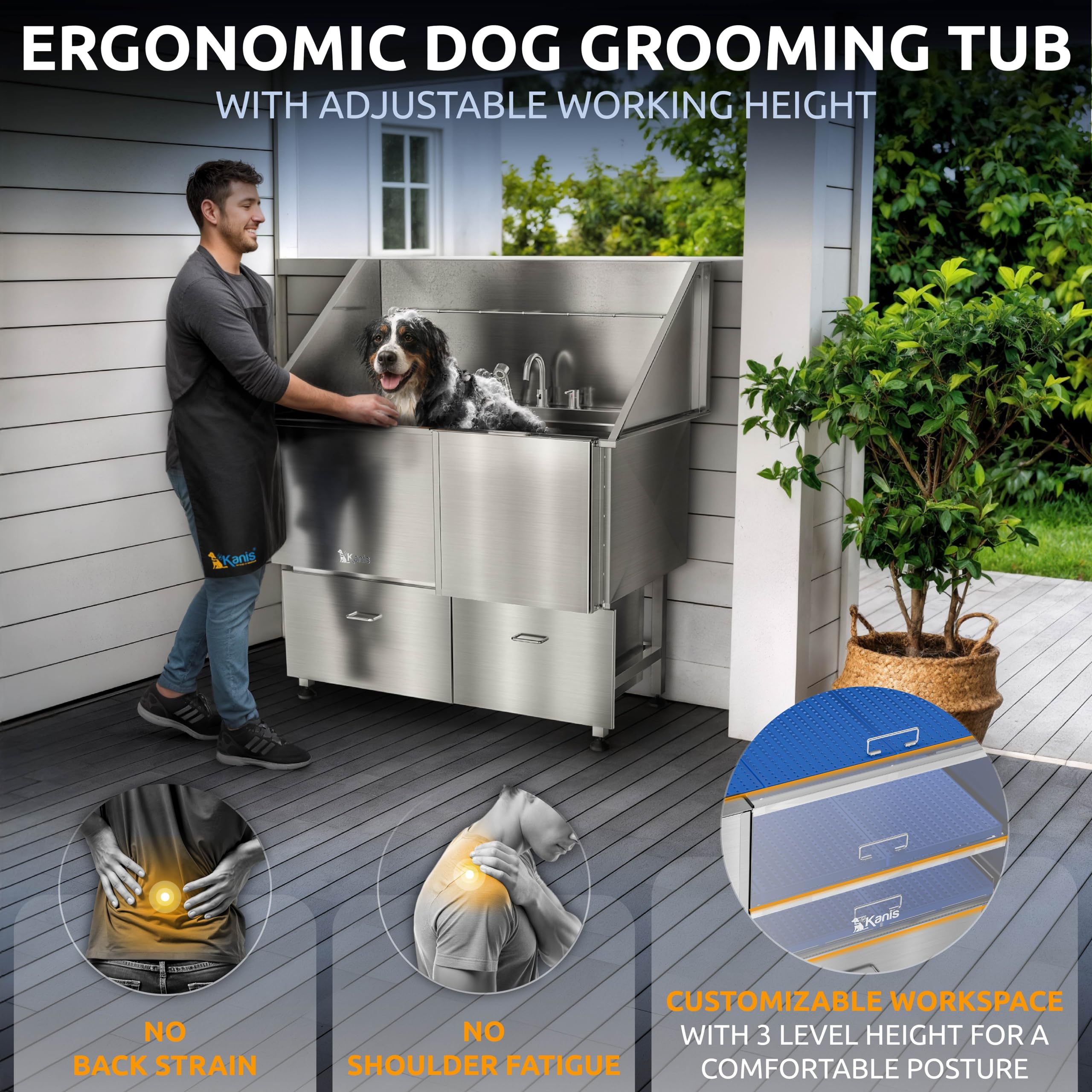 KANIS paw-safe surface keeps pets calm and secure during baths.