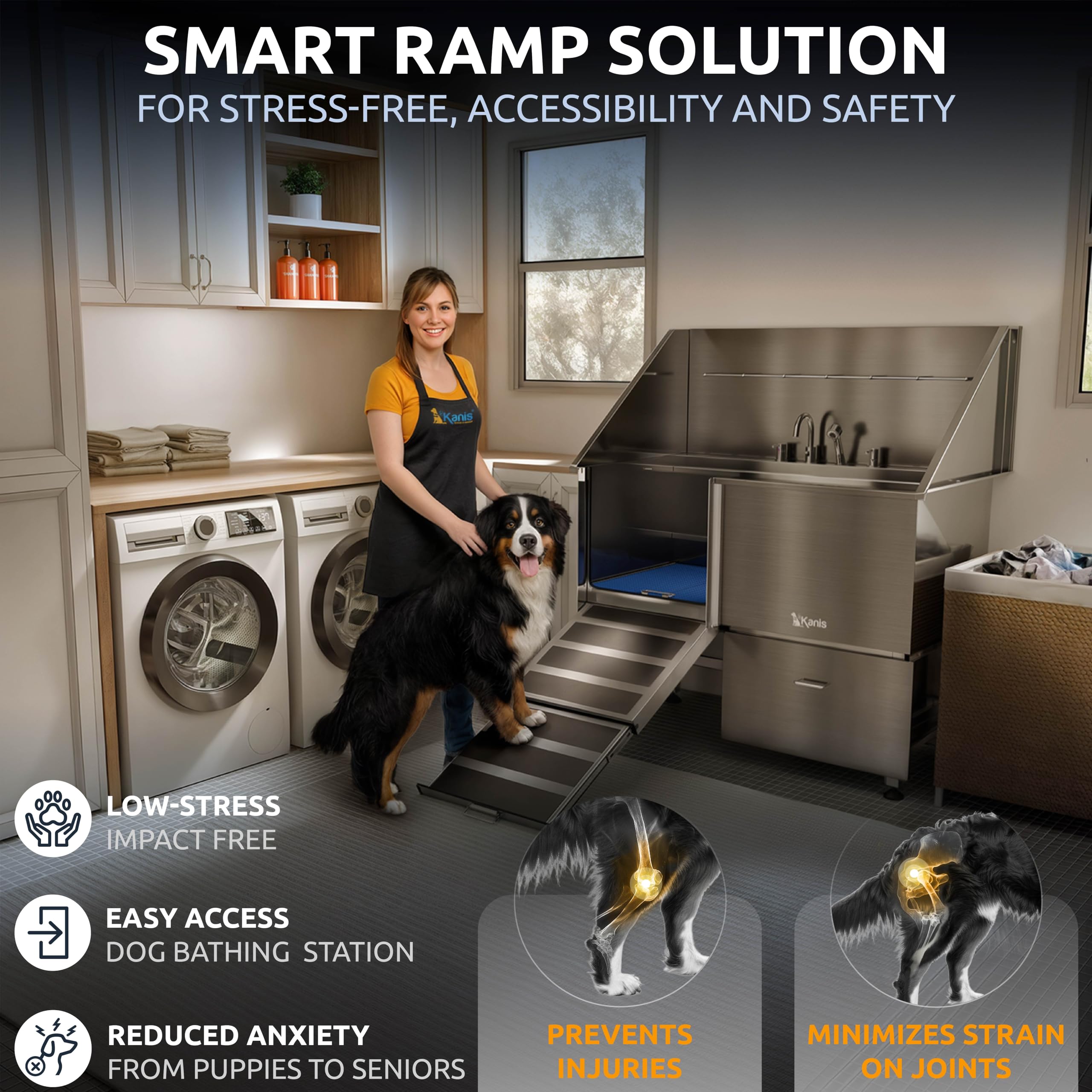 KANIS dog washing station faucet with pull-out sprayer for thorough rinsing.