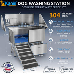 KANIS professional dog washing station side view showing rust-resistant stainless steel.