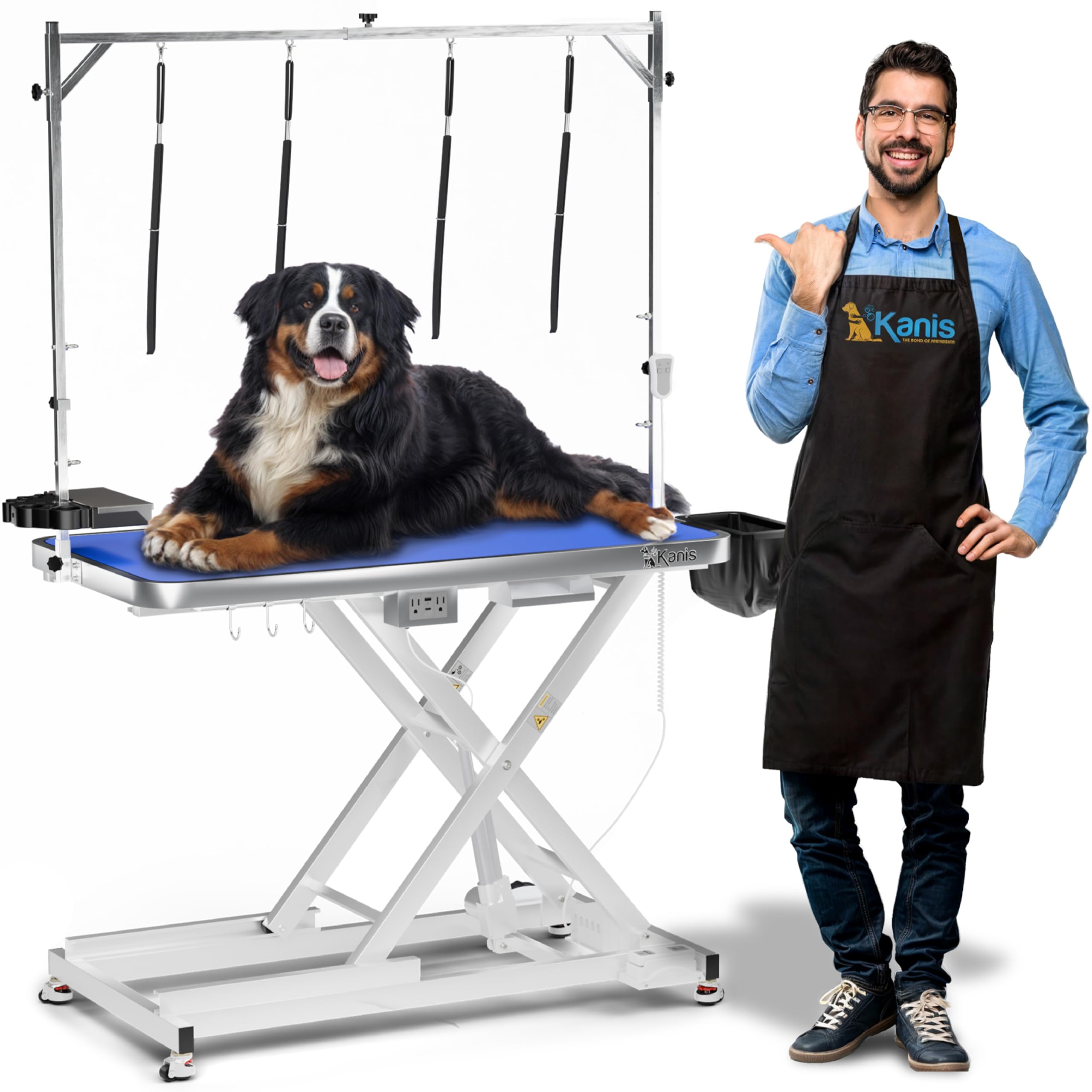 KANIS professional table front view showing sturdy frame and white surface for pet grooming