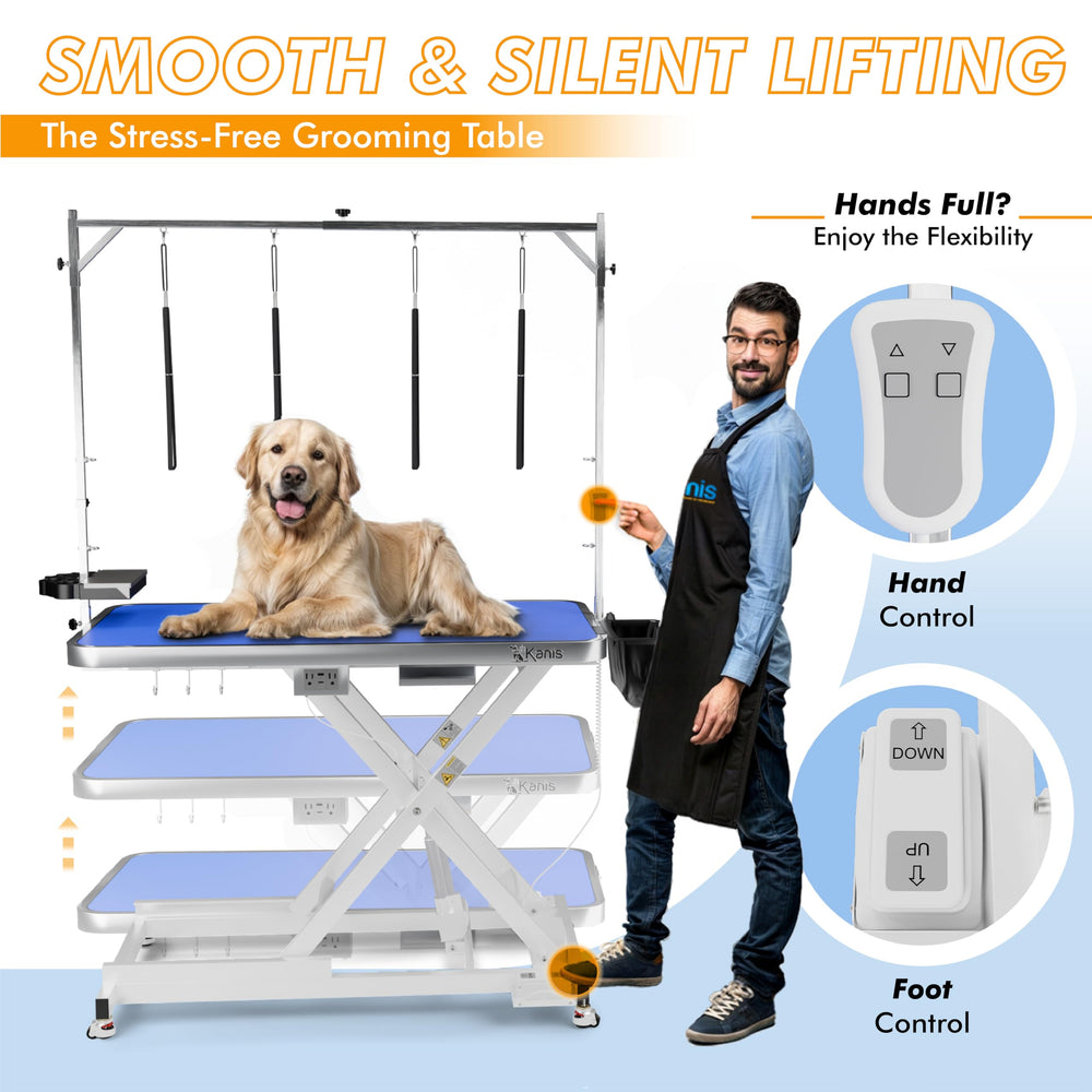 KANIS table reach height control detail highlights easy lift operation and reduced strain