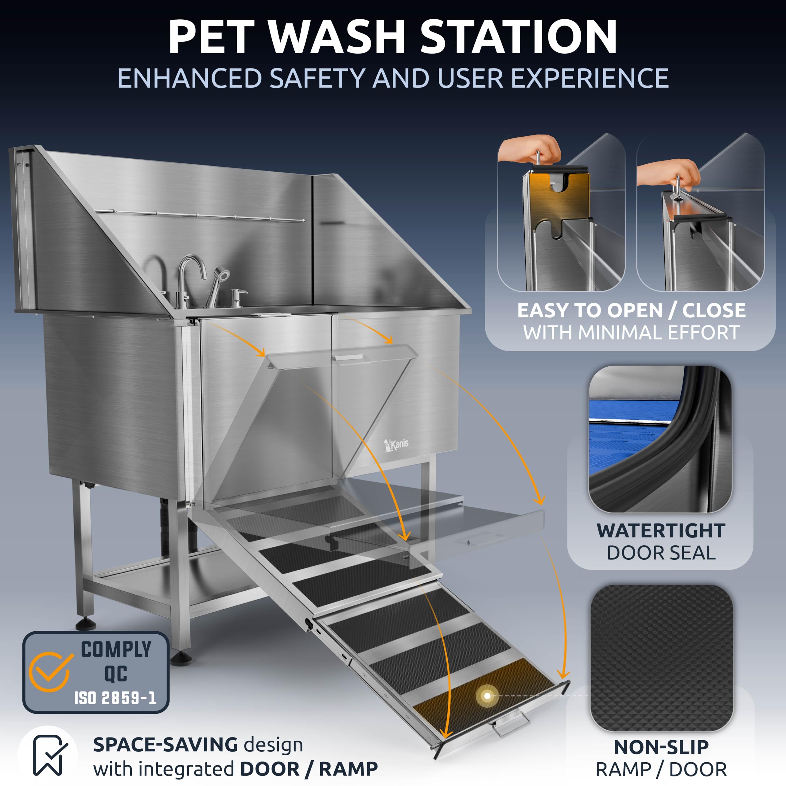 KANIS pull-out sprayer attached to the station enables efficient grooming sessions.