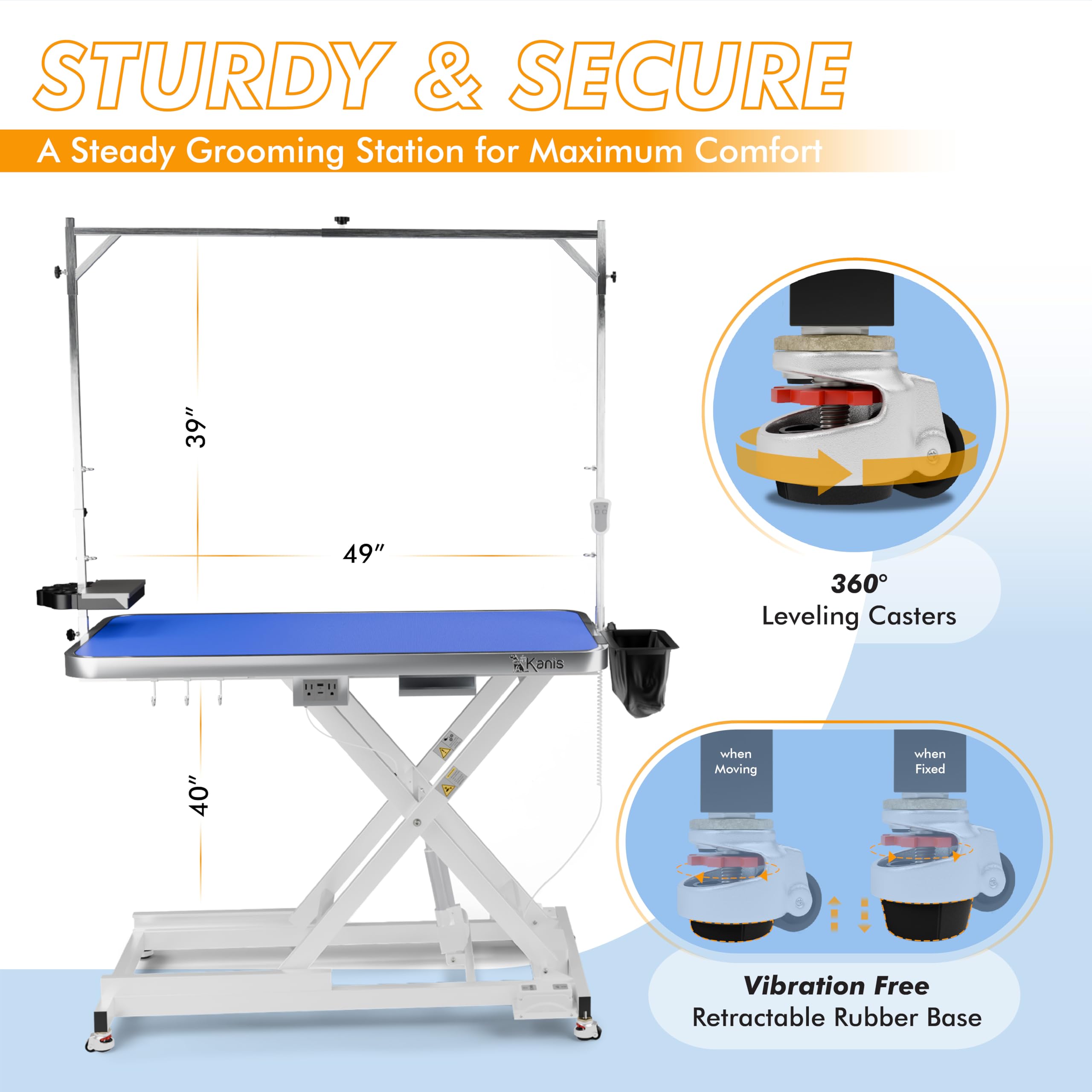 KANIS table top close-up shows anti slip surface for secure pet footing