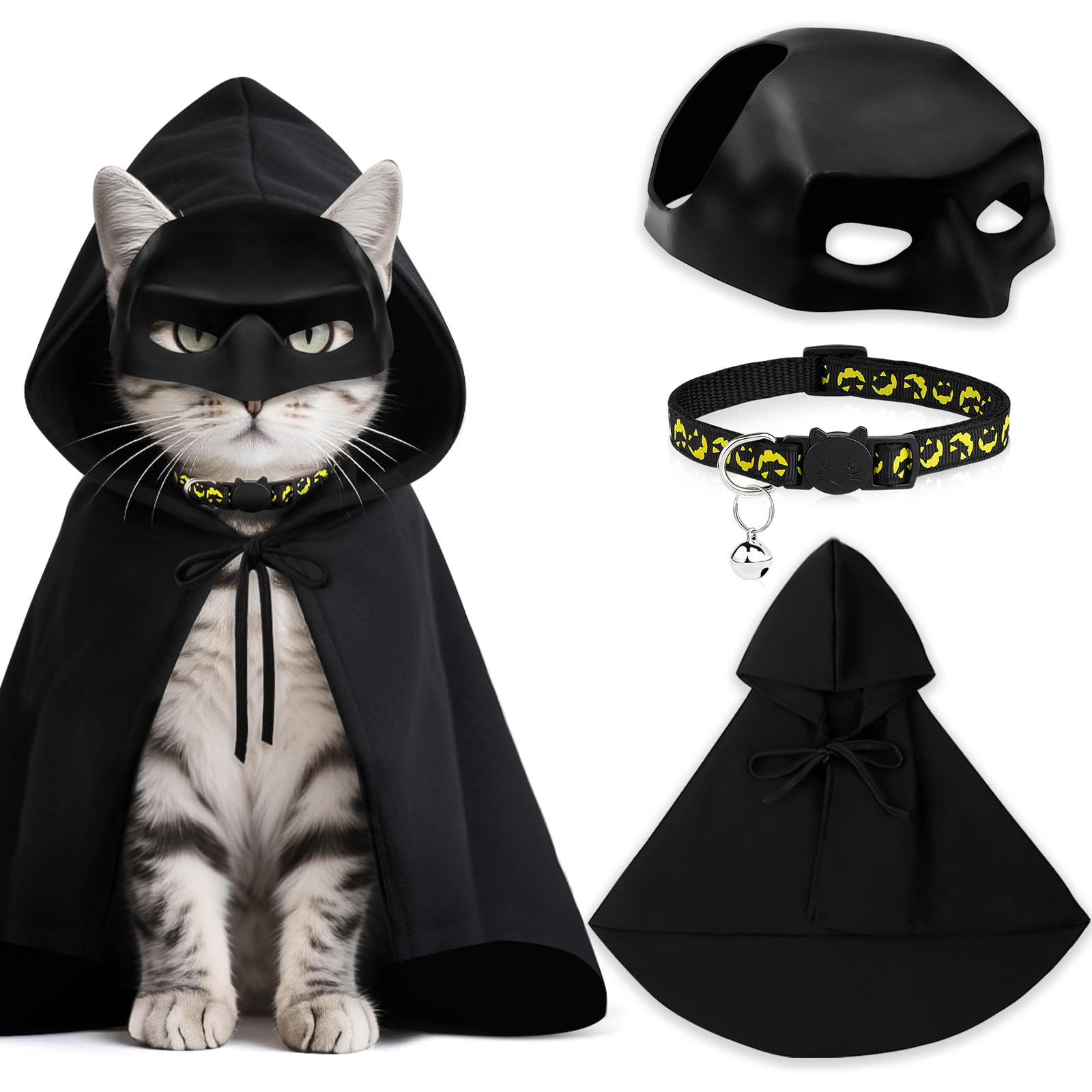 Kanmeii bat mask cat costume with adjustable fit for cute Halloween photos.
