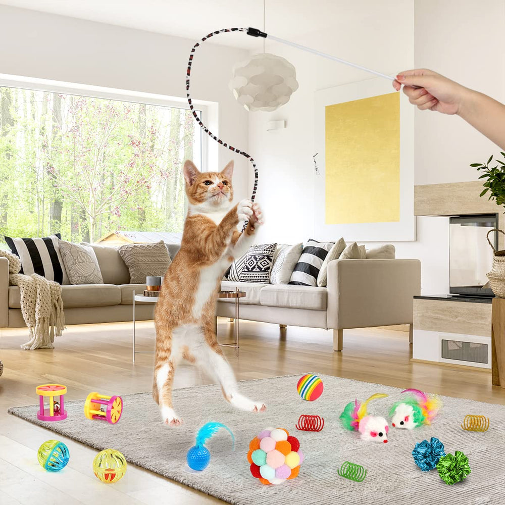 kaqinu 37pc kitten toys storage bag keeps play area tidy
