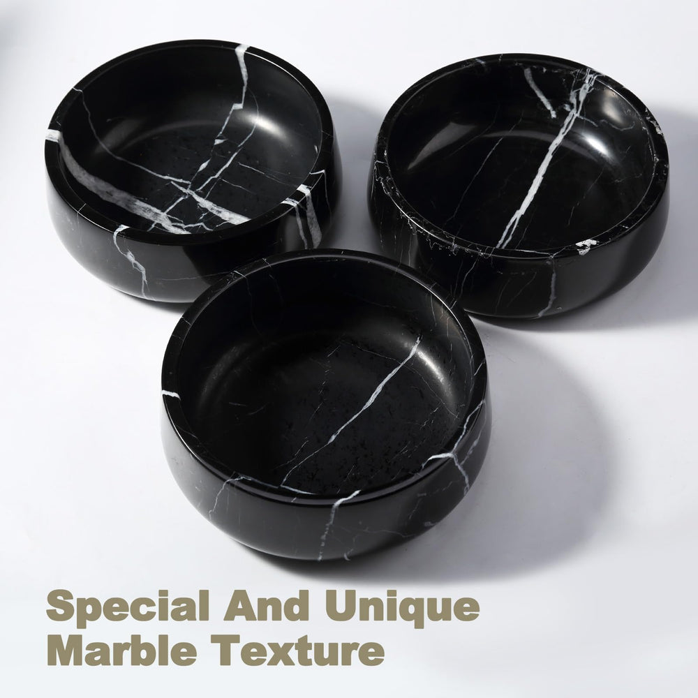 Karibiber Black Marble Bowl close-up highlighting a smooth surface for easy cleaning.