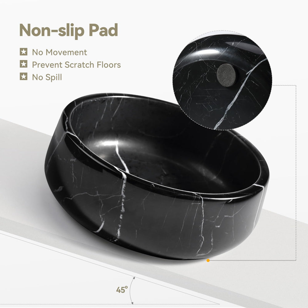 Karibiber Black Marble Bowl reveals thick, heavy design for added stability.