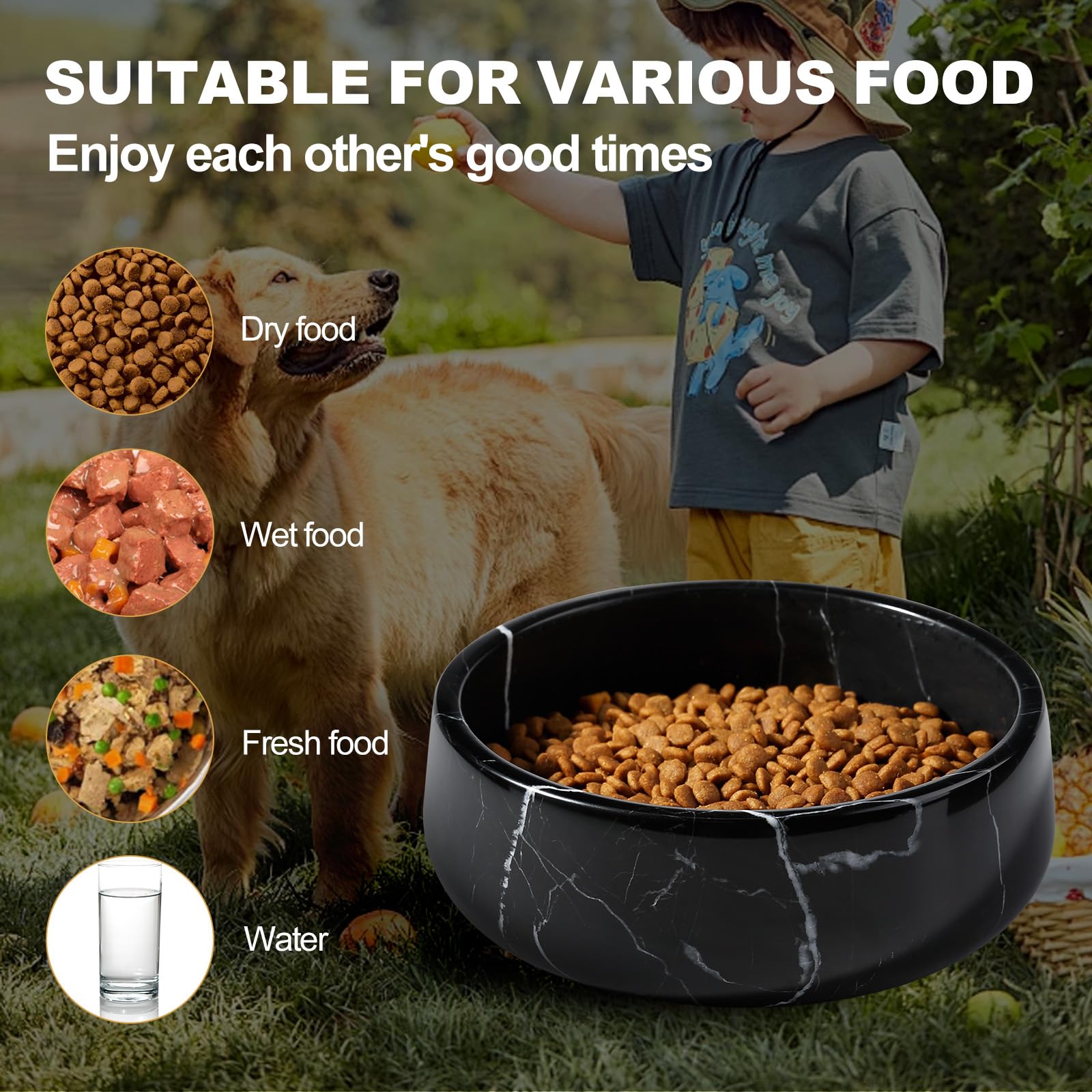 Karibiber Black Marble Bowl offers easy-clean surface for quick post-meal rinses.