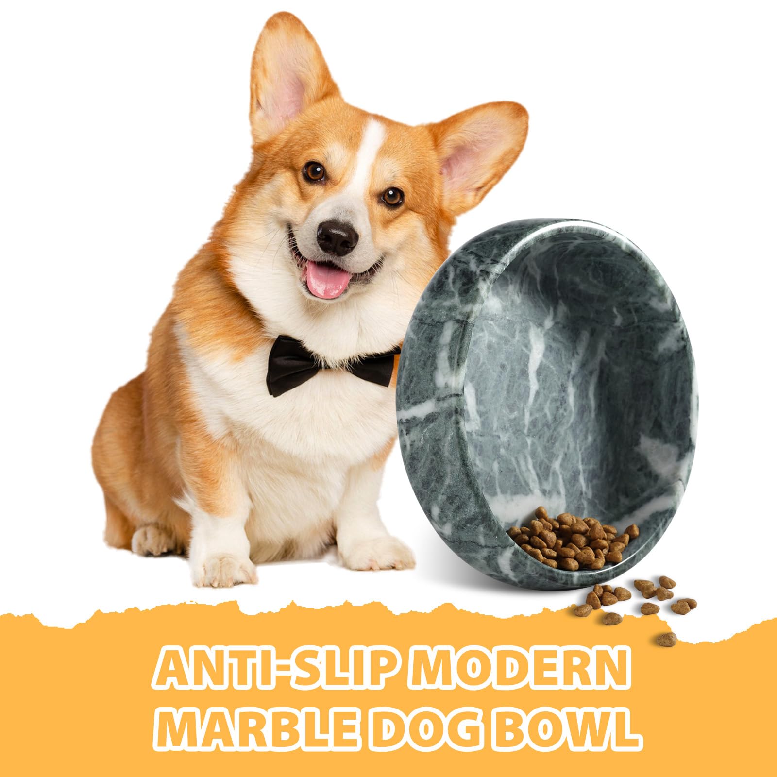 Karibiber Heavy natural marble dish offers durable, sturdy dining for dogs.