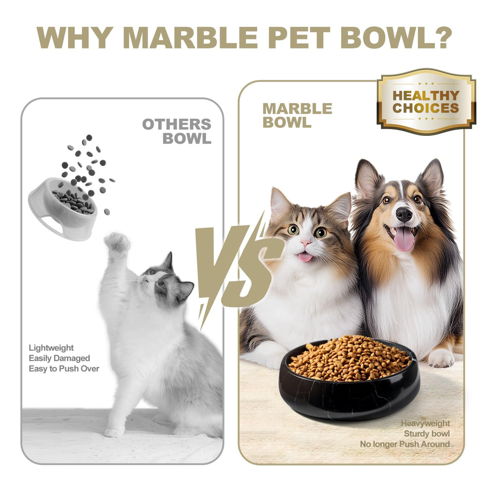Karibiber marble dish stability — heavy, hard to overturn for confident feeding.