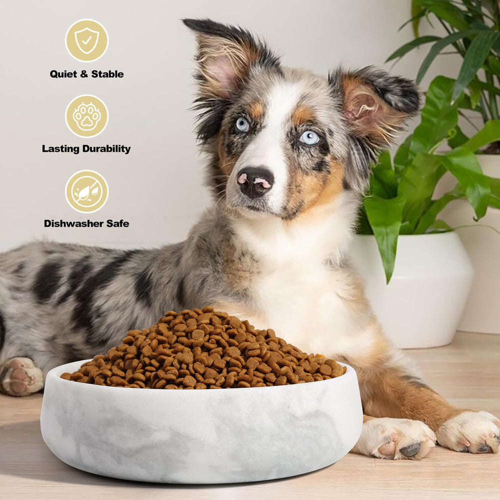 Karibiber marble dog bowl care shot highlights rinse-friendly surface
